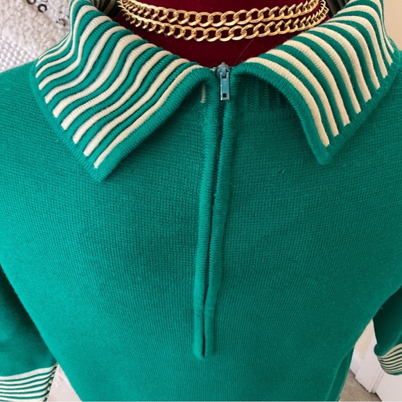 Vintage Heftco Knitwear Retro Sweater 3/4 Length Sleeve 100% Wool Green Beige - Picture 6 of 14